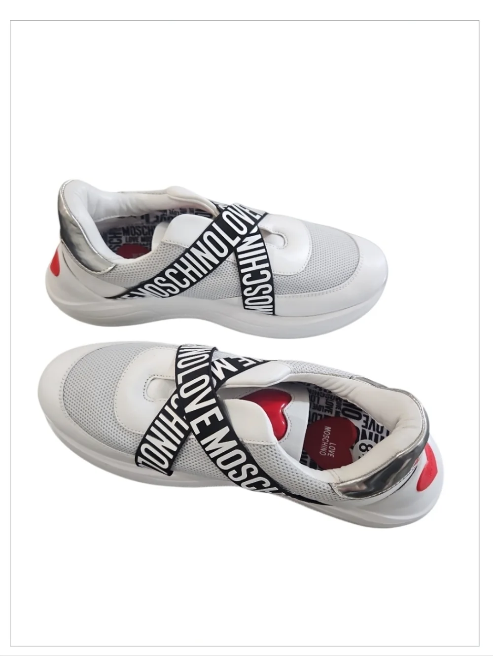 Love Moschino White Logo Band Mesh Sneakers Crisscross Chunky Running Shoes 9 - Picture 3 of 16